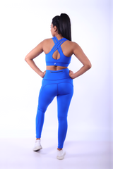 premium blue workout set for women with sports bra