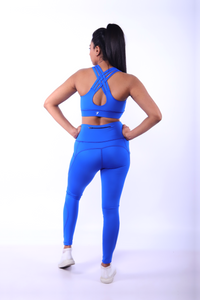premium blue workout set for women with sports bra